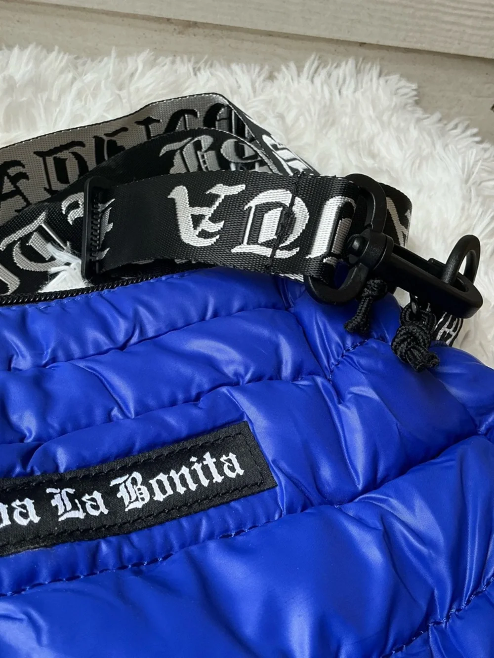 Viva La Bonita Quilted Puffer Crossbody - Electric Blue with Black/White Strap - Picture 6 of 8